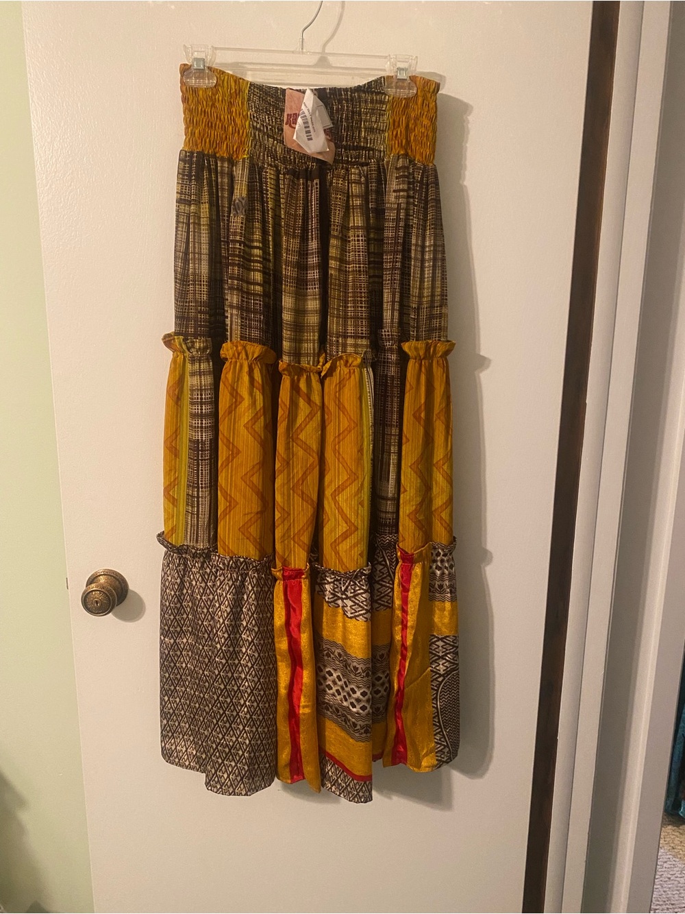 Boho Tiered Maxi Skirt in Mustard Yellow and Black